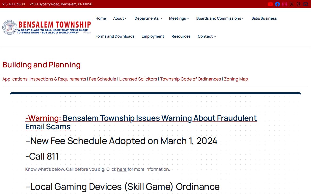 Bensalem Township residents directory Building and Planning records page