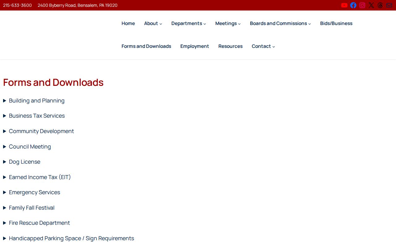 Bensalem Township residents directory official forms and downloads hub