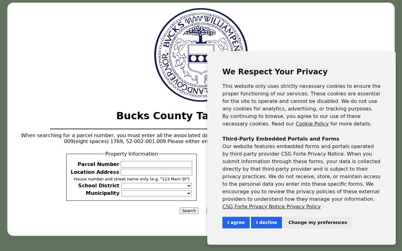 Bensalem Township residents directory Bucks County tax property search fields