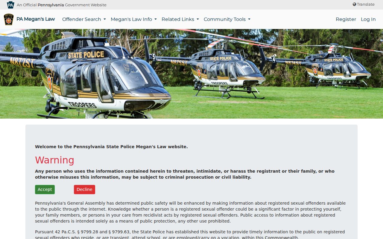 Bensalem Township resident lookup Pennsylvania Megan's Law public website